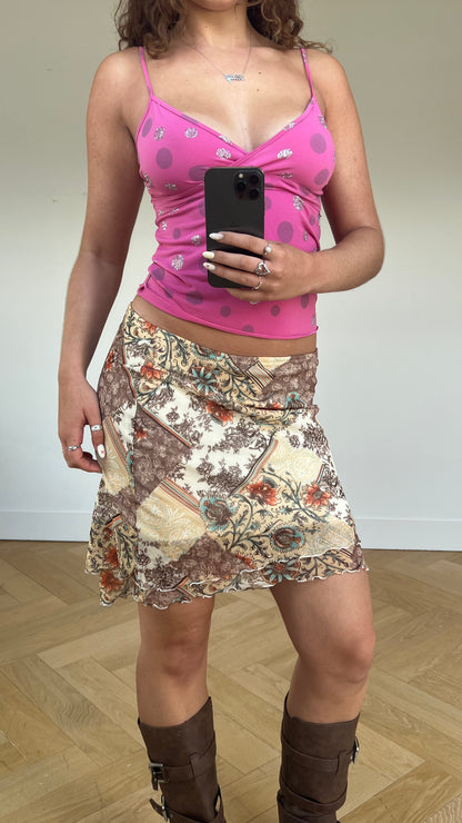 00s brown patchwork mini skirt- size M