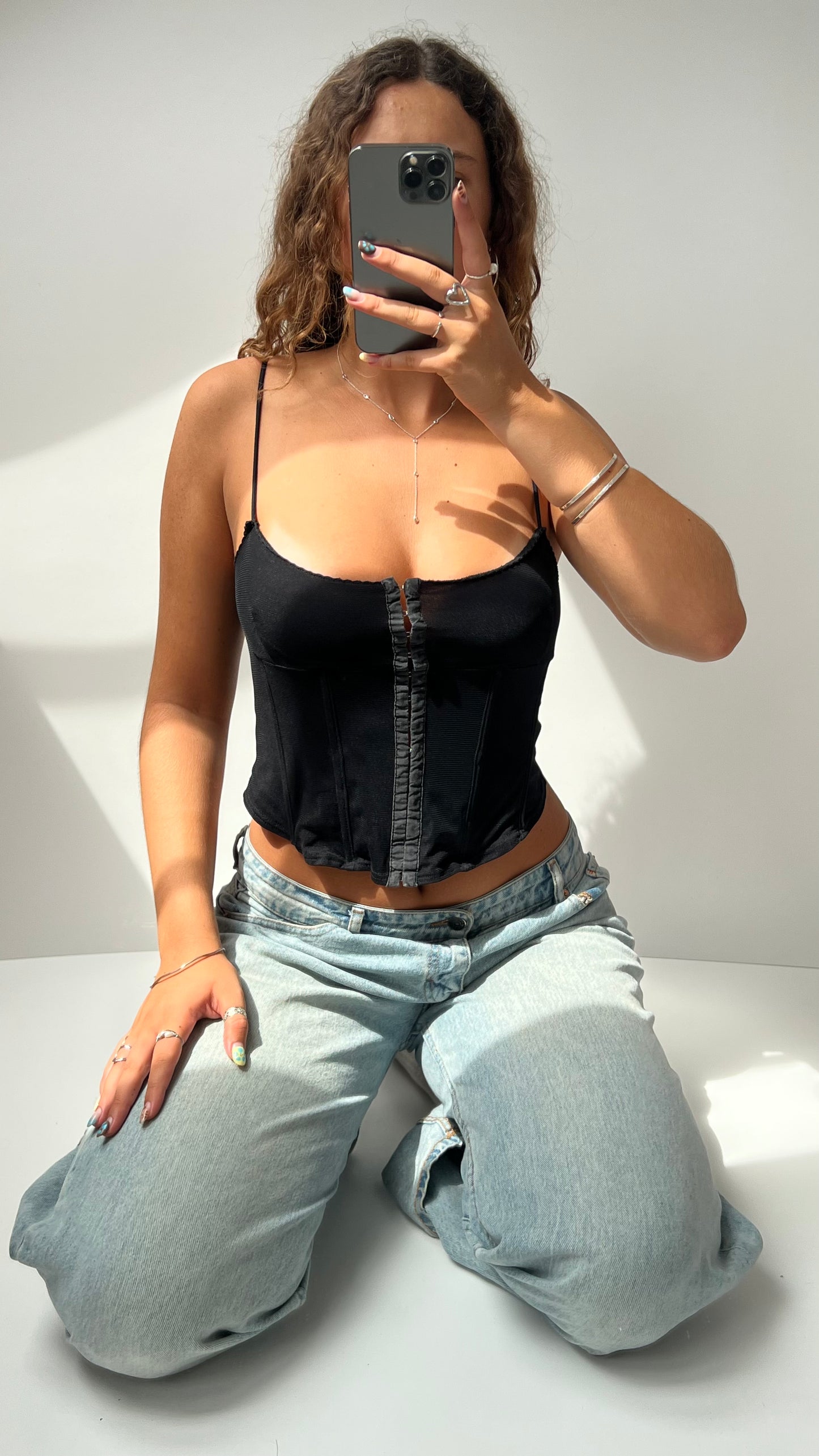 00s black mesh corset cami- size S
