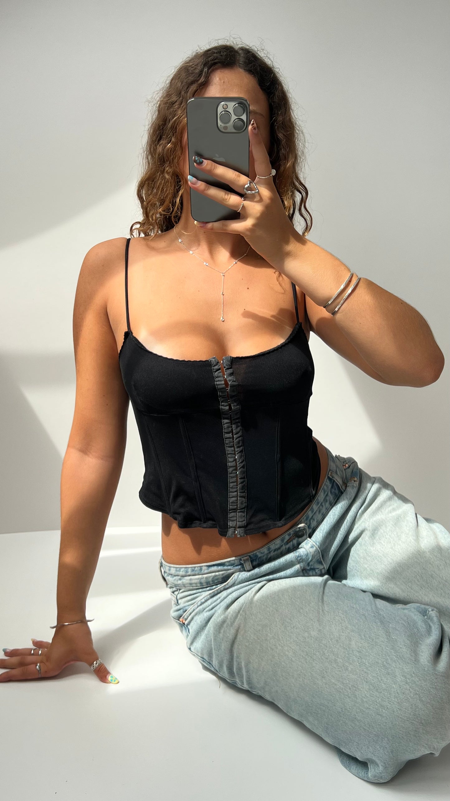 00s black mesh corset cami- size S