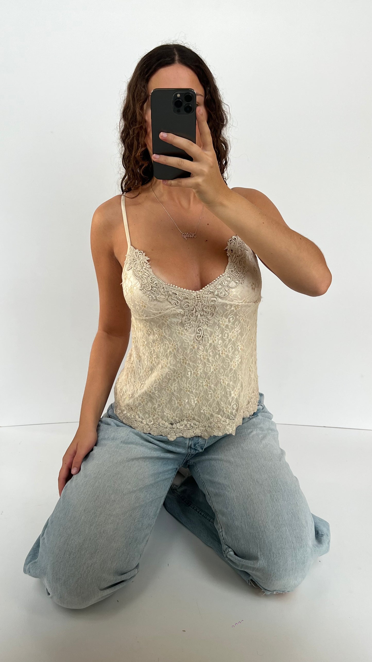 00s cream lace babydoll cami- size M