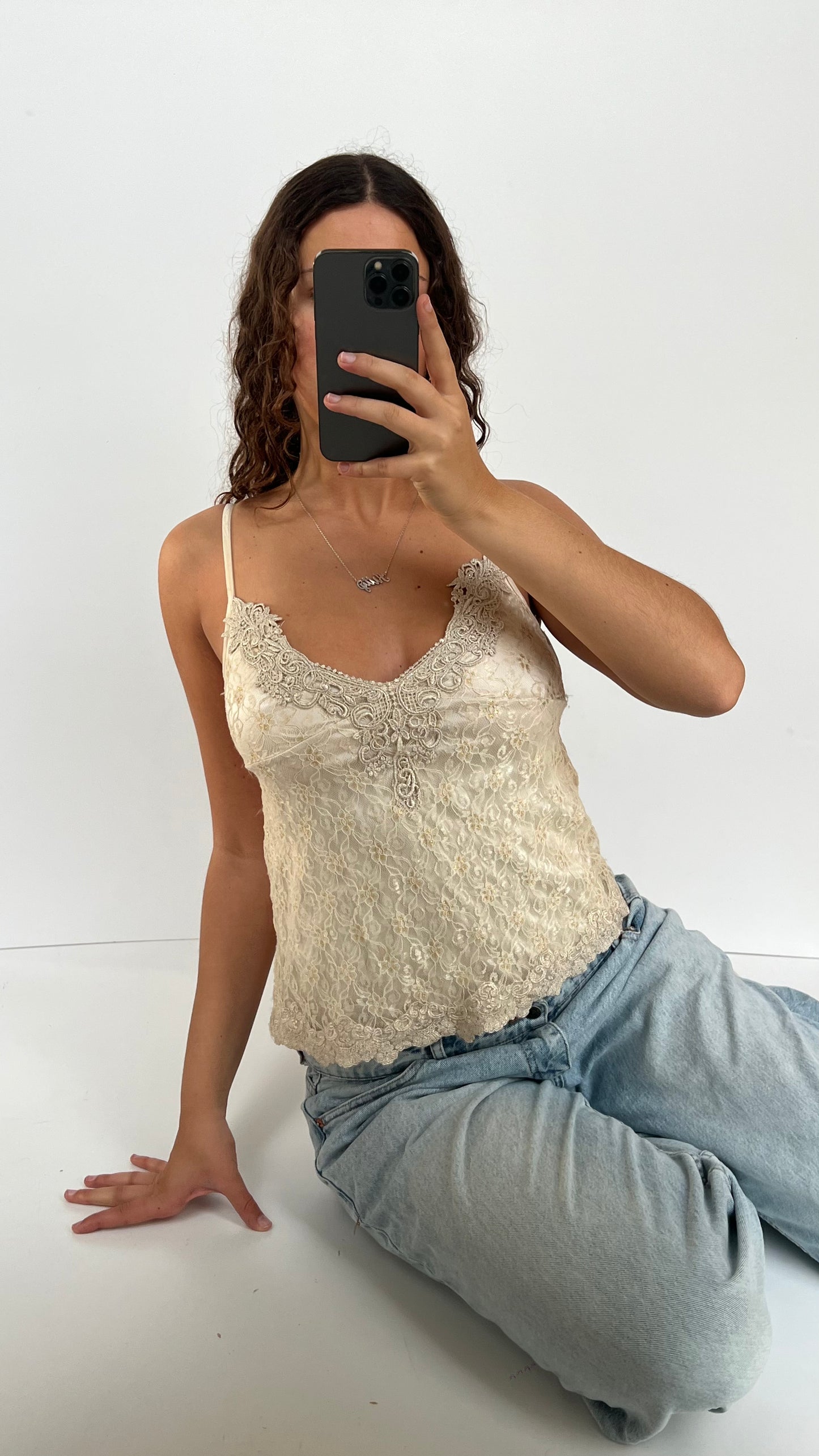 00s cream lace babydoll cami- size M