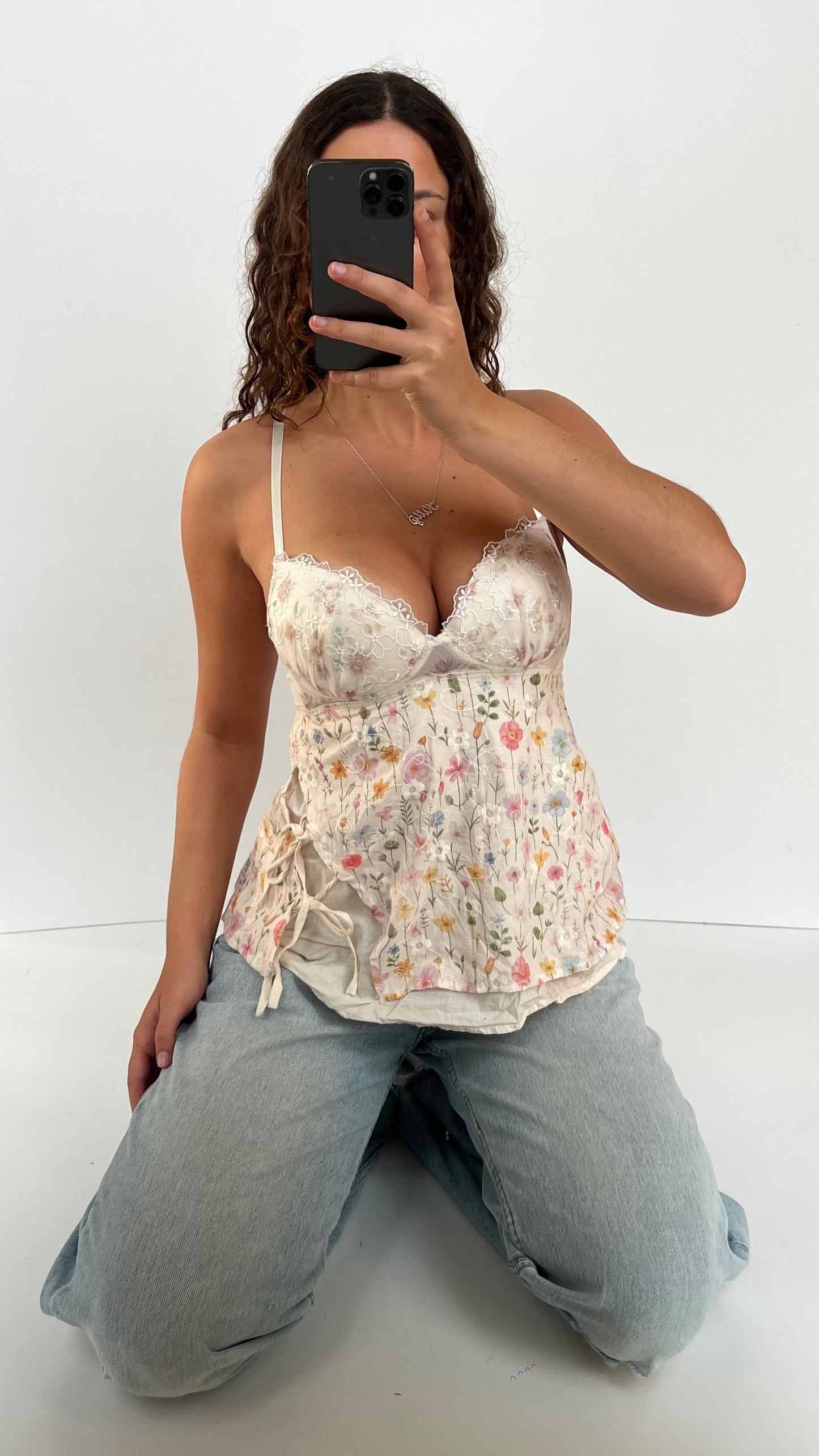 00s white floral corset- size M