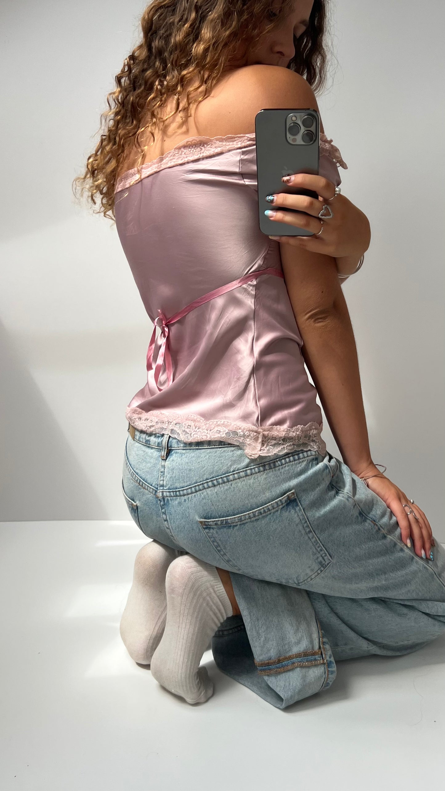 00s baby pink satin babydoll top- size M