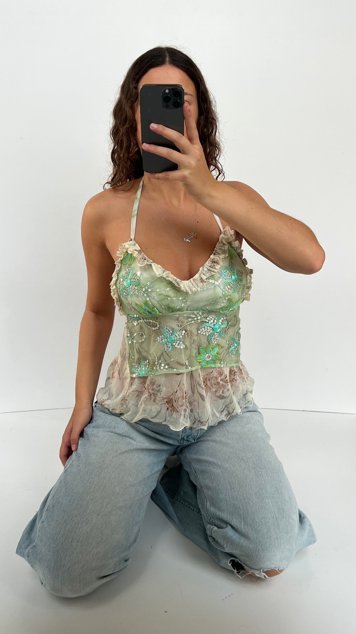 00s green sequin cami- size S