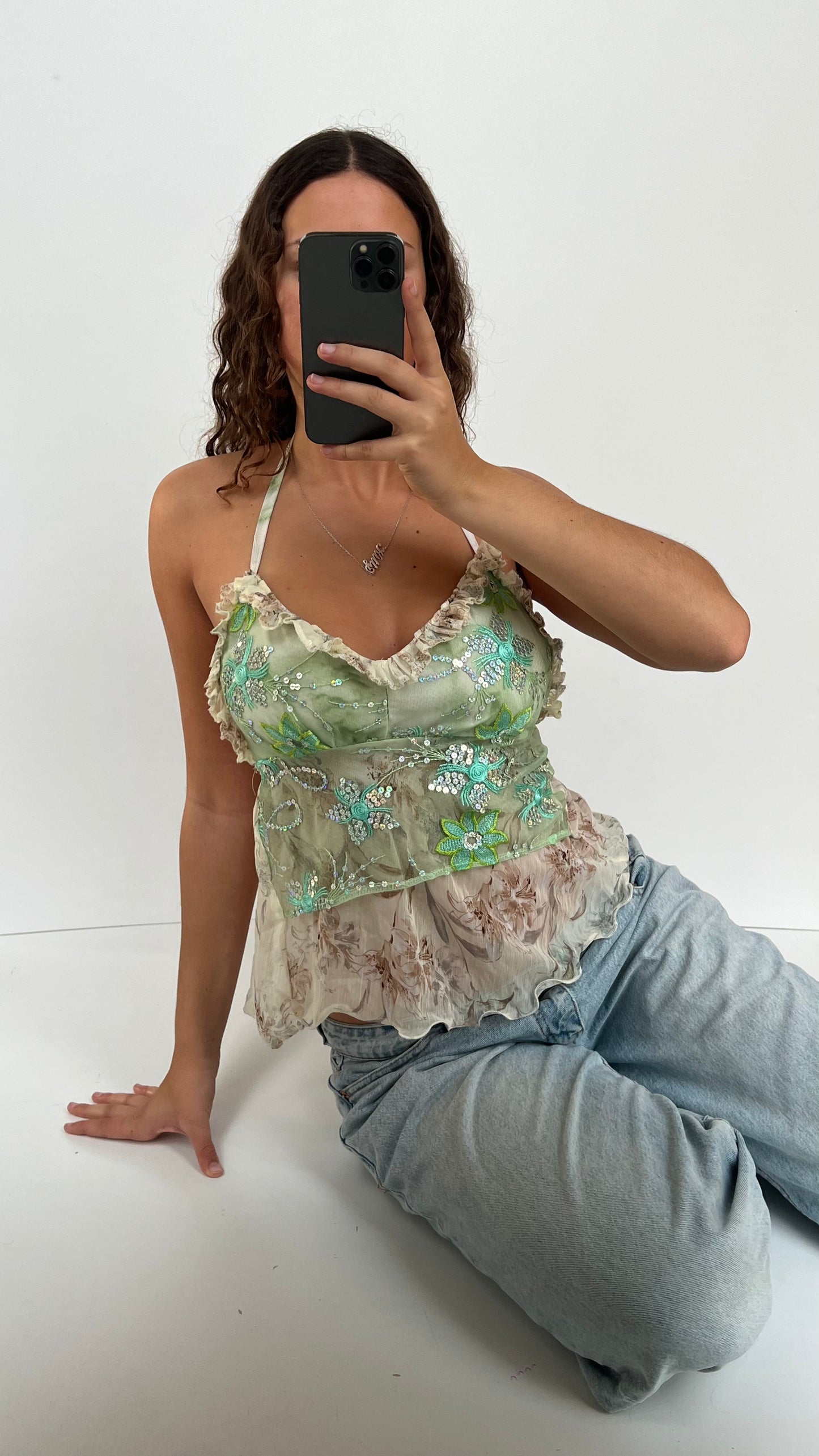 00s green sequin cami- size S