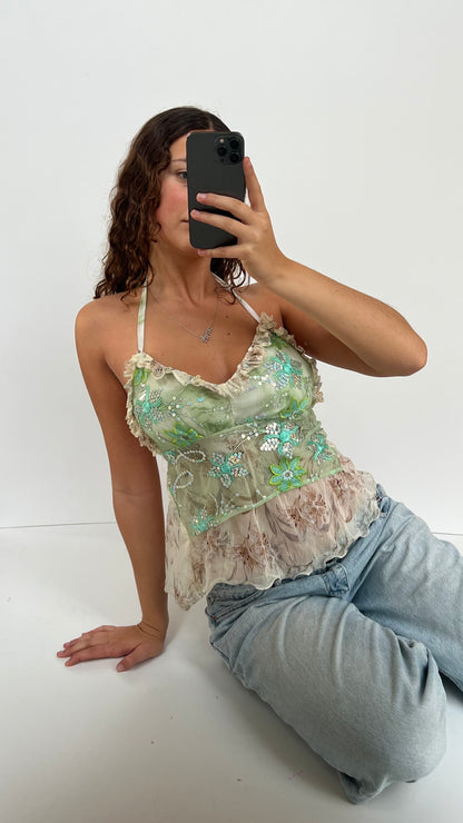 00s green sequin cami- size S