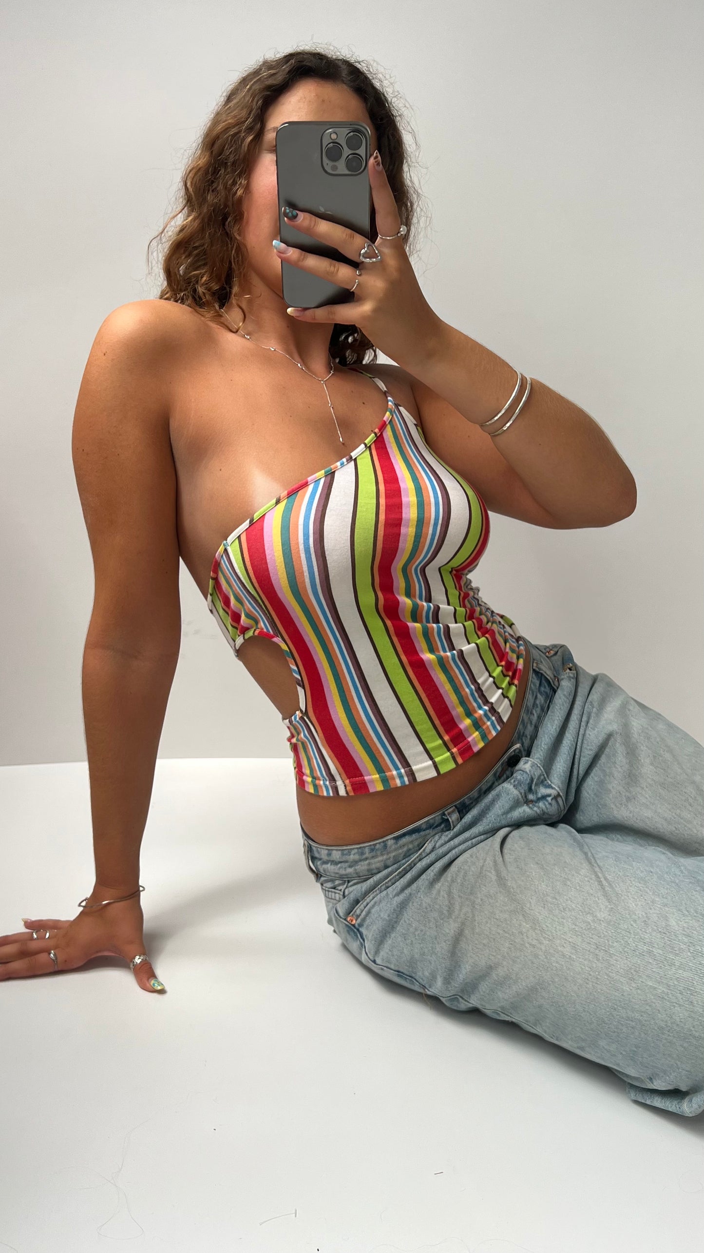 00s striped colourful cut out cami- size S