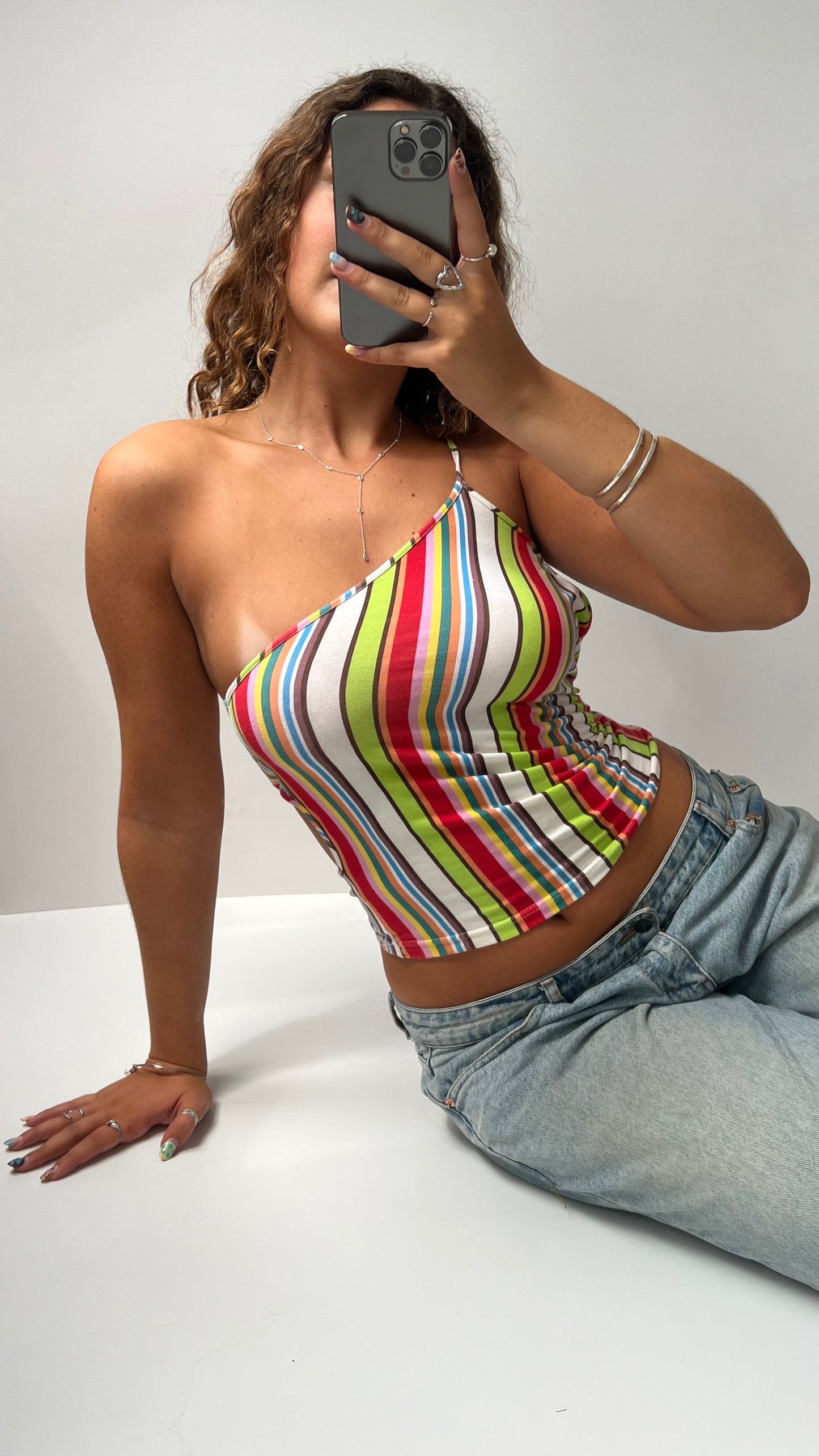 00s striped colourful cut out cami- size S
