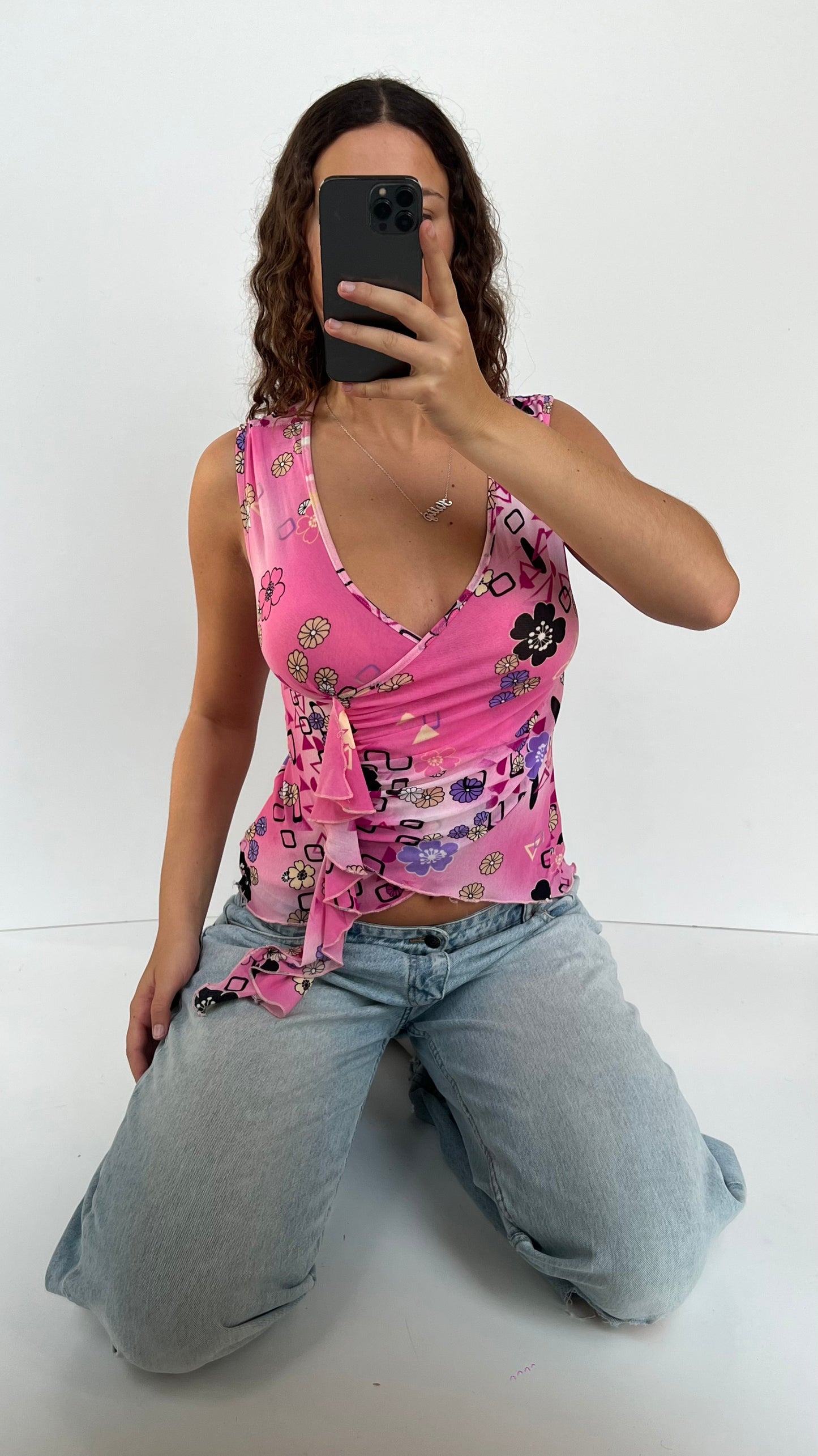 00s pink patterned tank top- size S