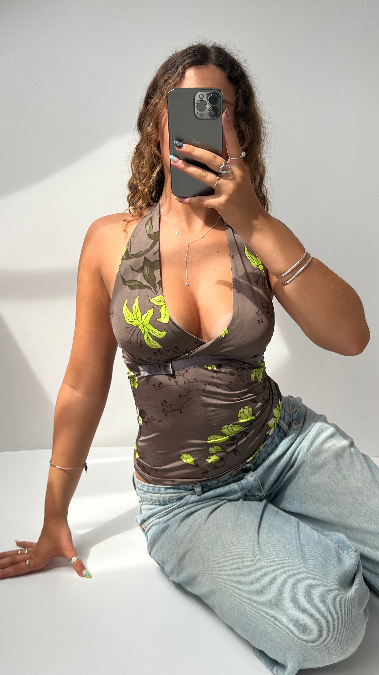 00s brown green halter cami- S