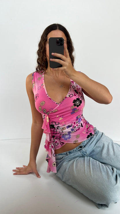 00s pink patterned tank top- size S