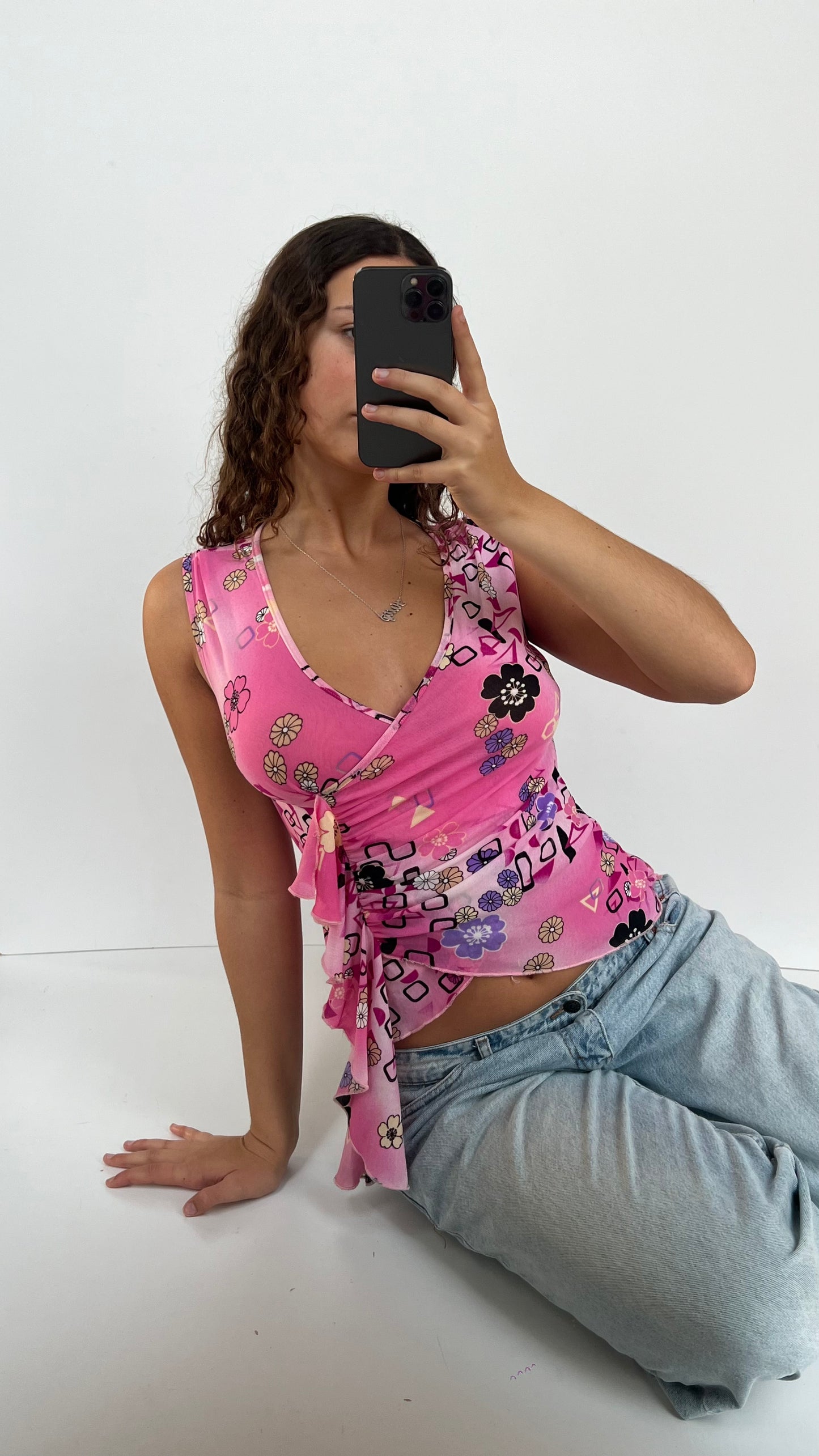 00s pink patterned tank top- size S