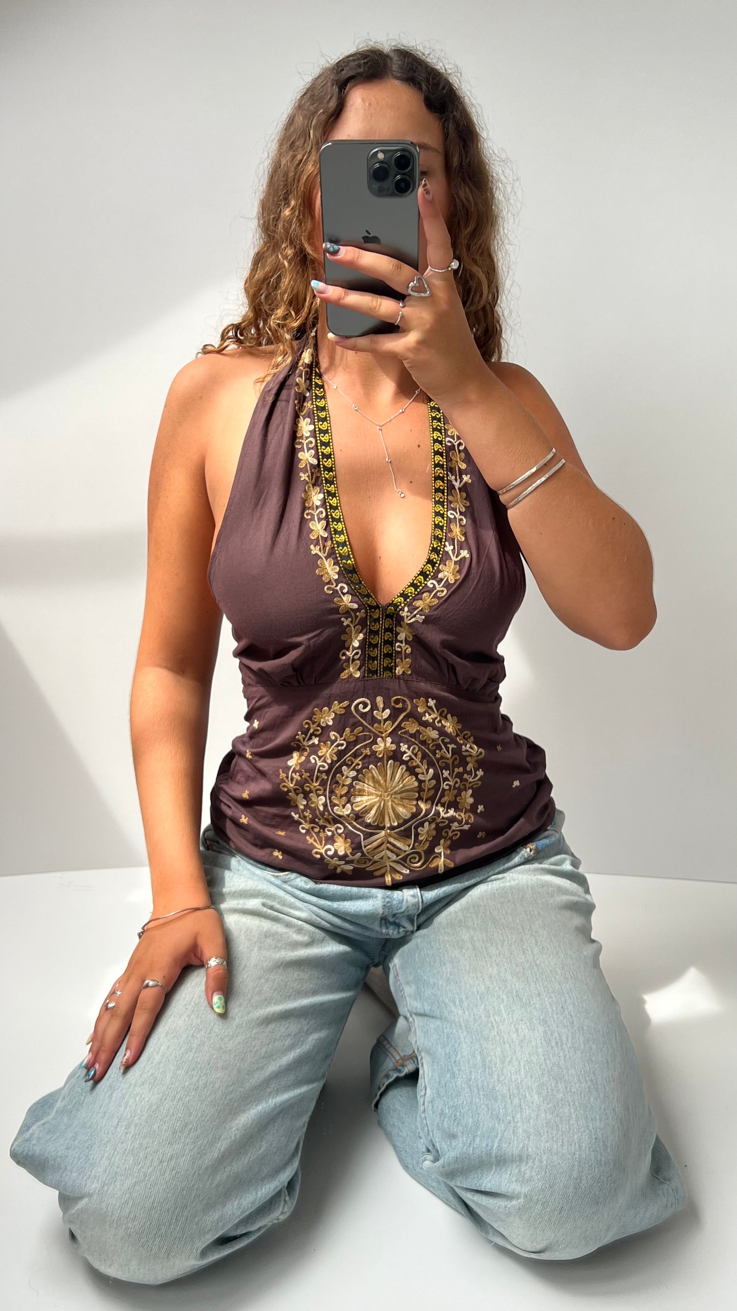 00s brown embroidered cami- size M