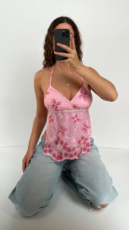00s pink floral backless cami- size S/M
