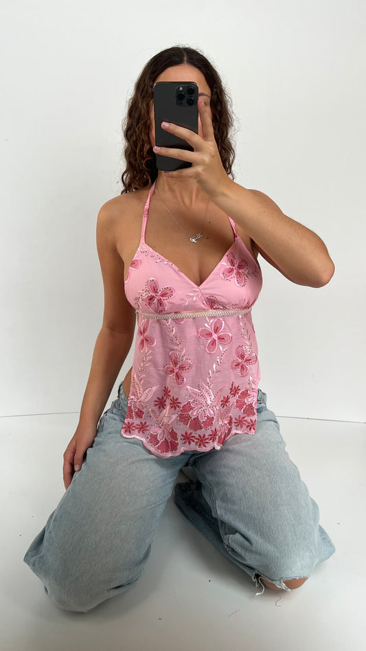00s pink floral backless cami- size S/M