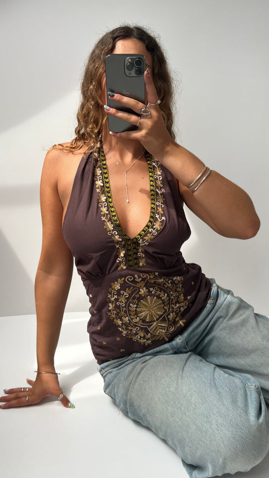 00s brown embroidered cami- size M