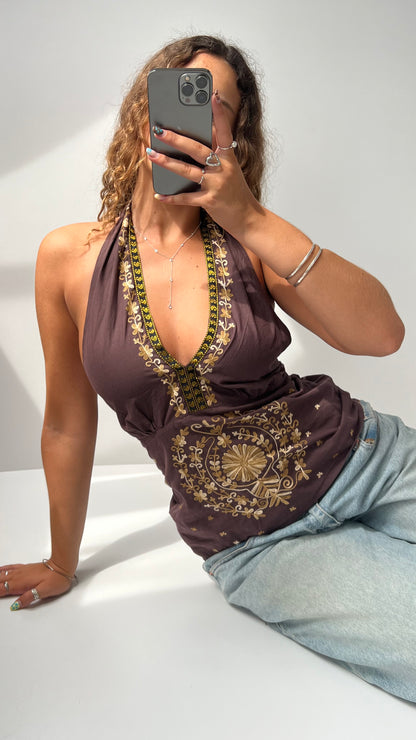 00s brown embroidered cami- size M