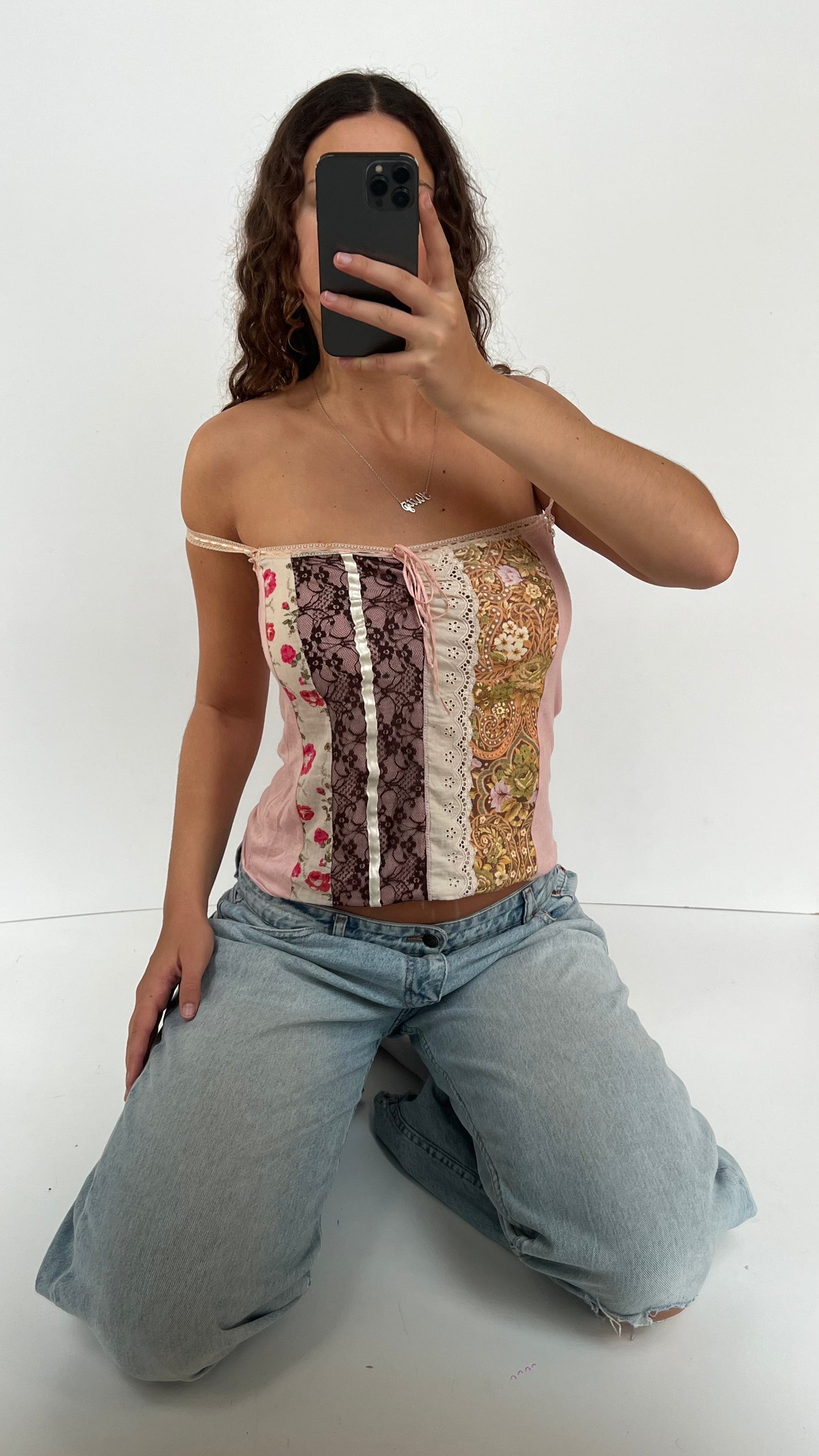 00s pink patchwork cami- size L