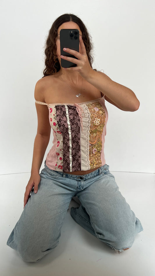 00s pink patchwork cami- size L