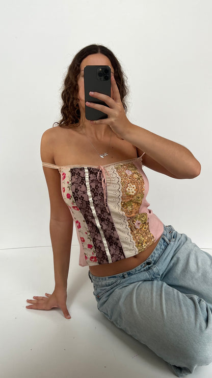 00s pink patchwork cami- size L