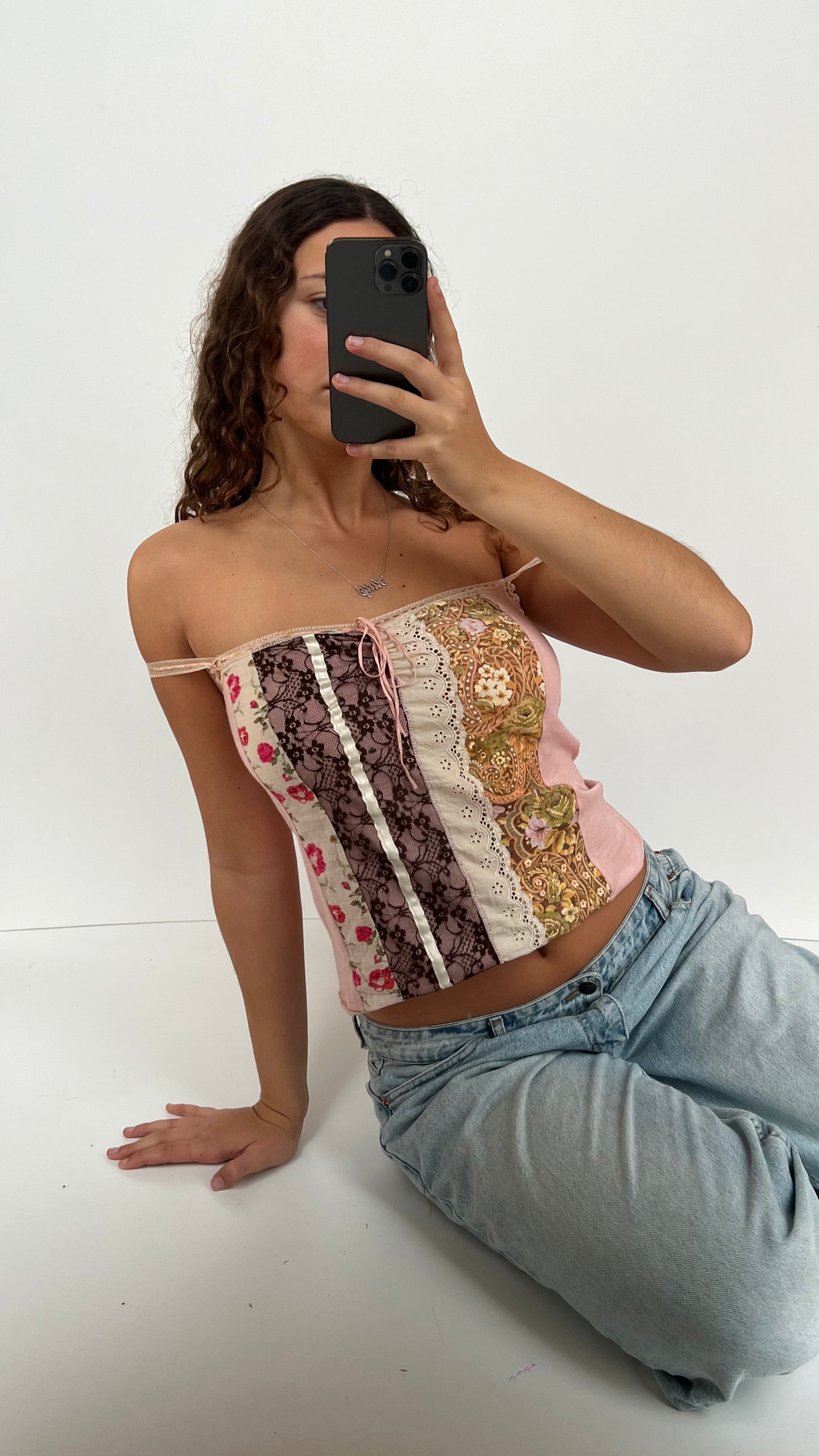 00s pink patchwork cami- size L
