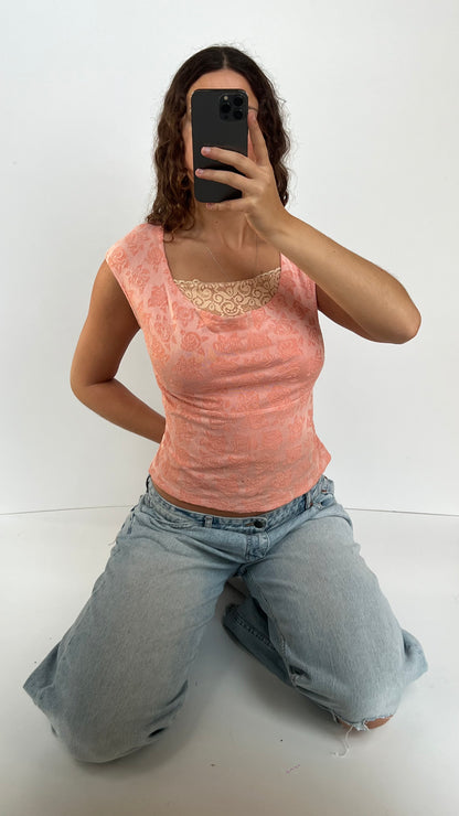 00s coral lace top- size L