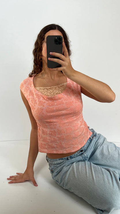 00s coral lace top- size L