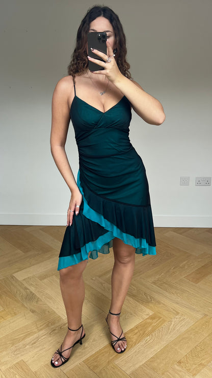 00s blue black midi dress- size S/M