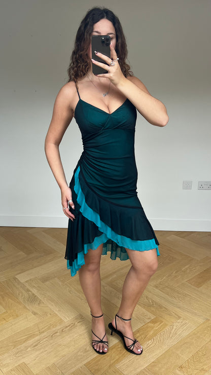 00s blue black midi dress- size S/M