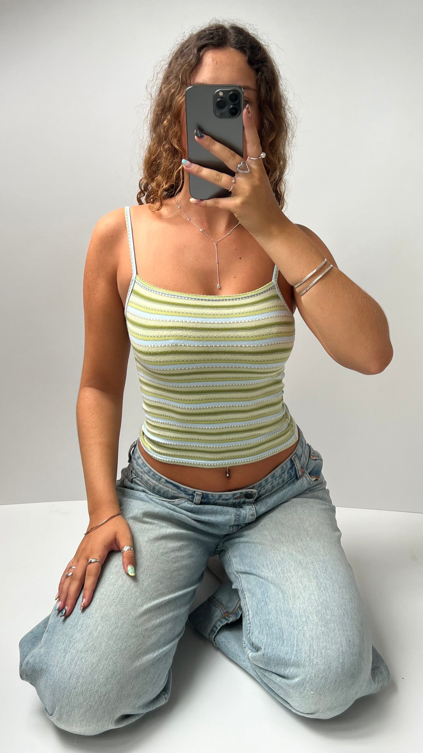 00s green striped cami- size S
