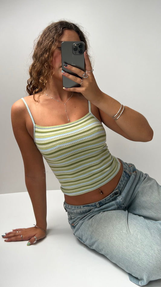 00s green striped cami- size S