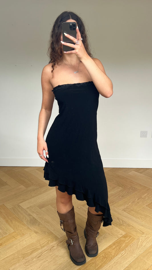 00s black asymmetric midi dress- size XL