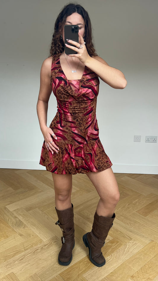 00s brown pink bubble mini dress- size S