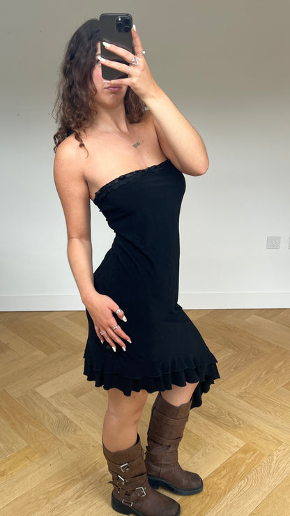 00s black asymmetric midi dress- size XL