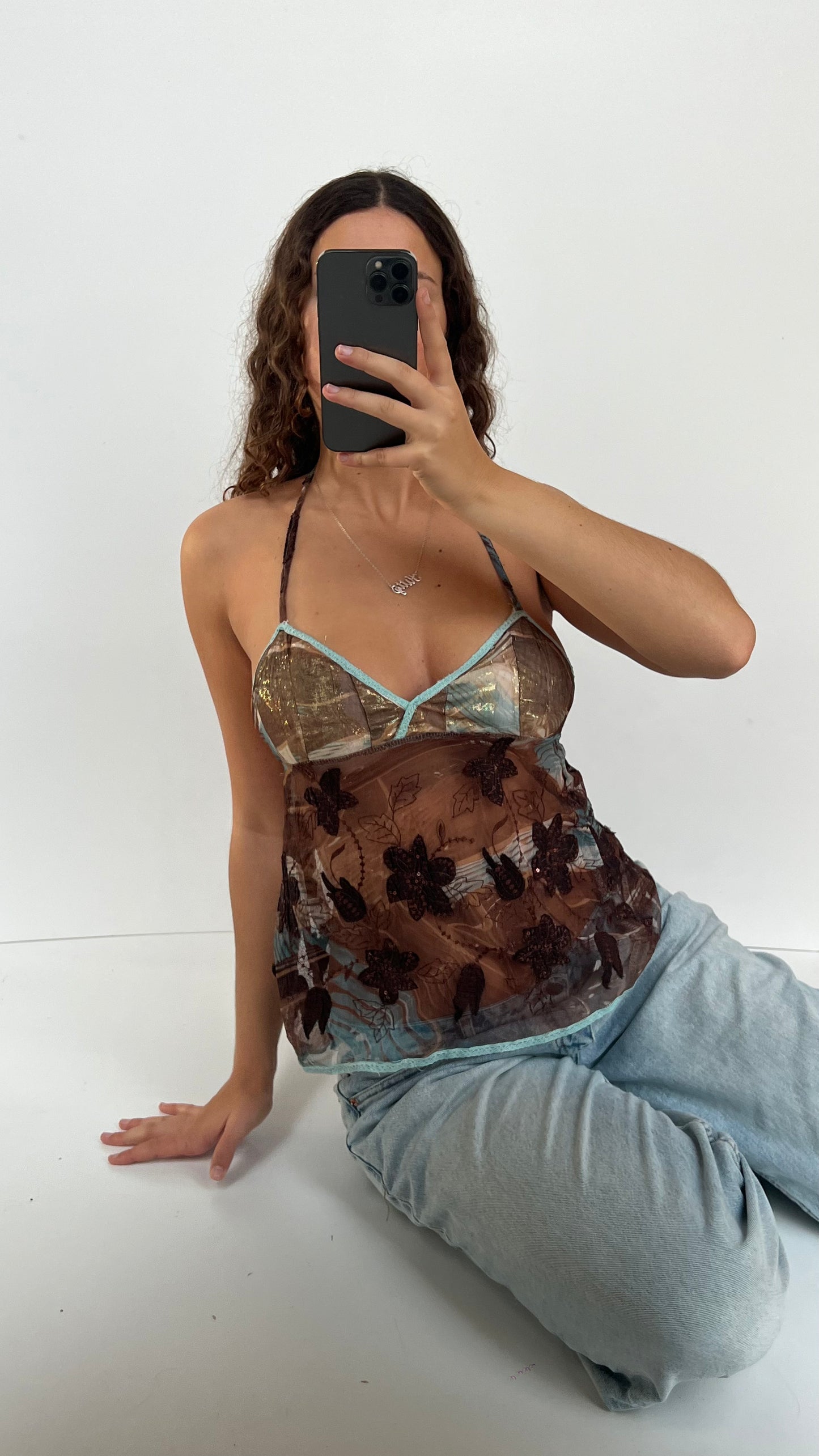 00s brown floral mesh cami- size S