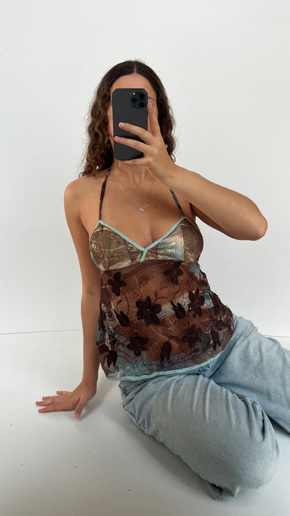 00s brown floral mesh cami- size S