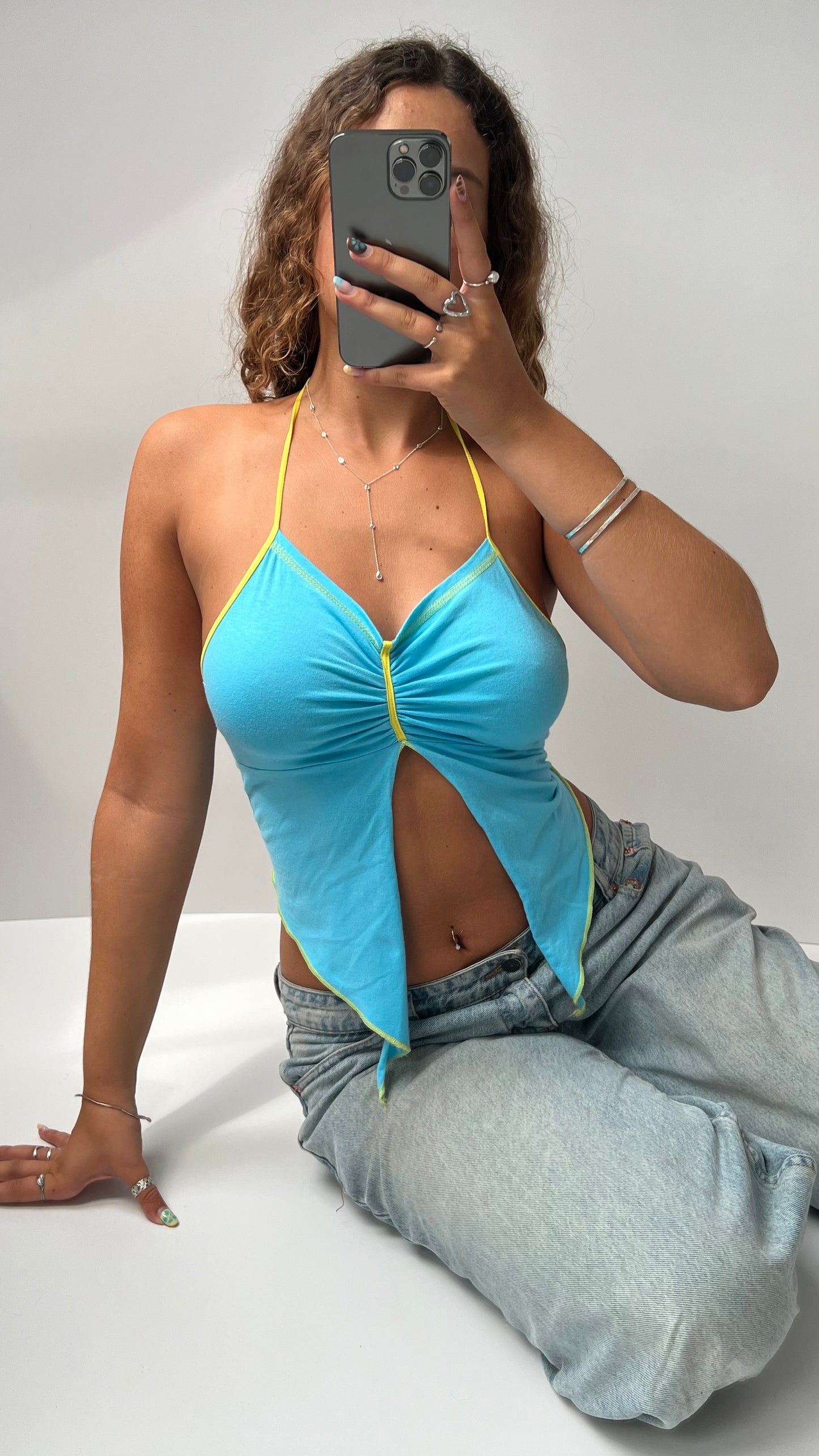 00s blue backless cami- size S