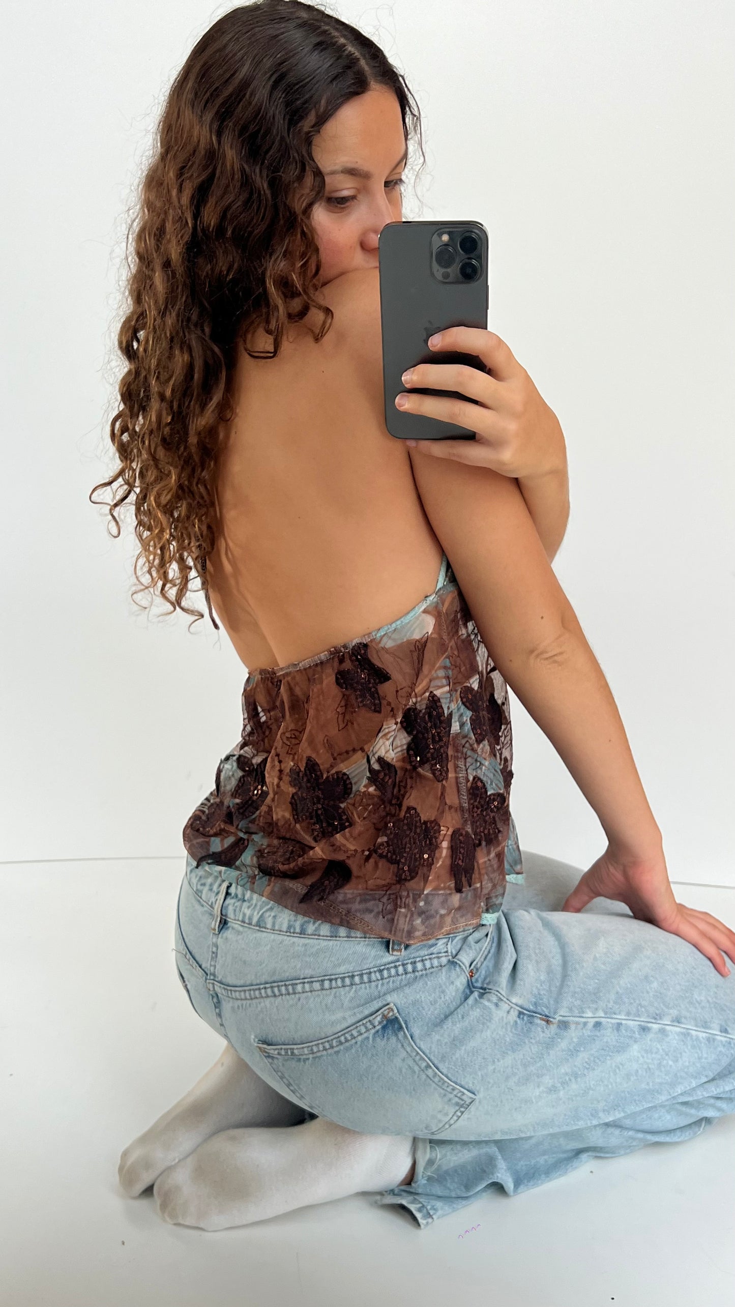 00s brown floral mesh cami- size S