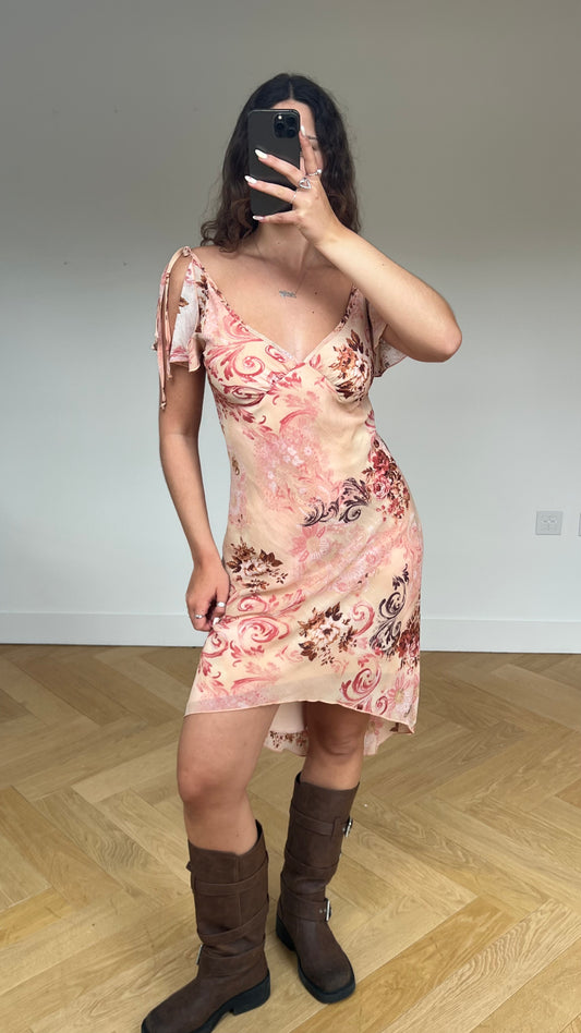 00s coral floral midi dress- size M