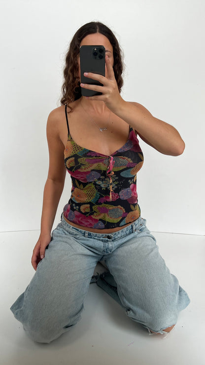 00s black mesh floral cami- size M