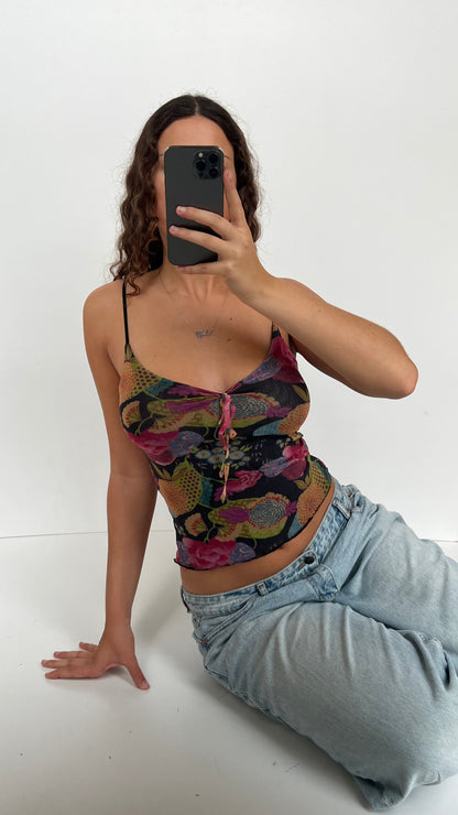 00s black mesh floral cami- size M