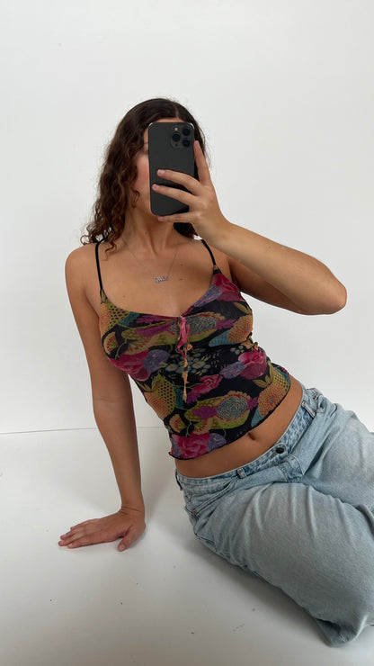 00s black mesh floral cami- size M