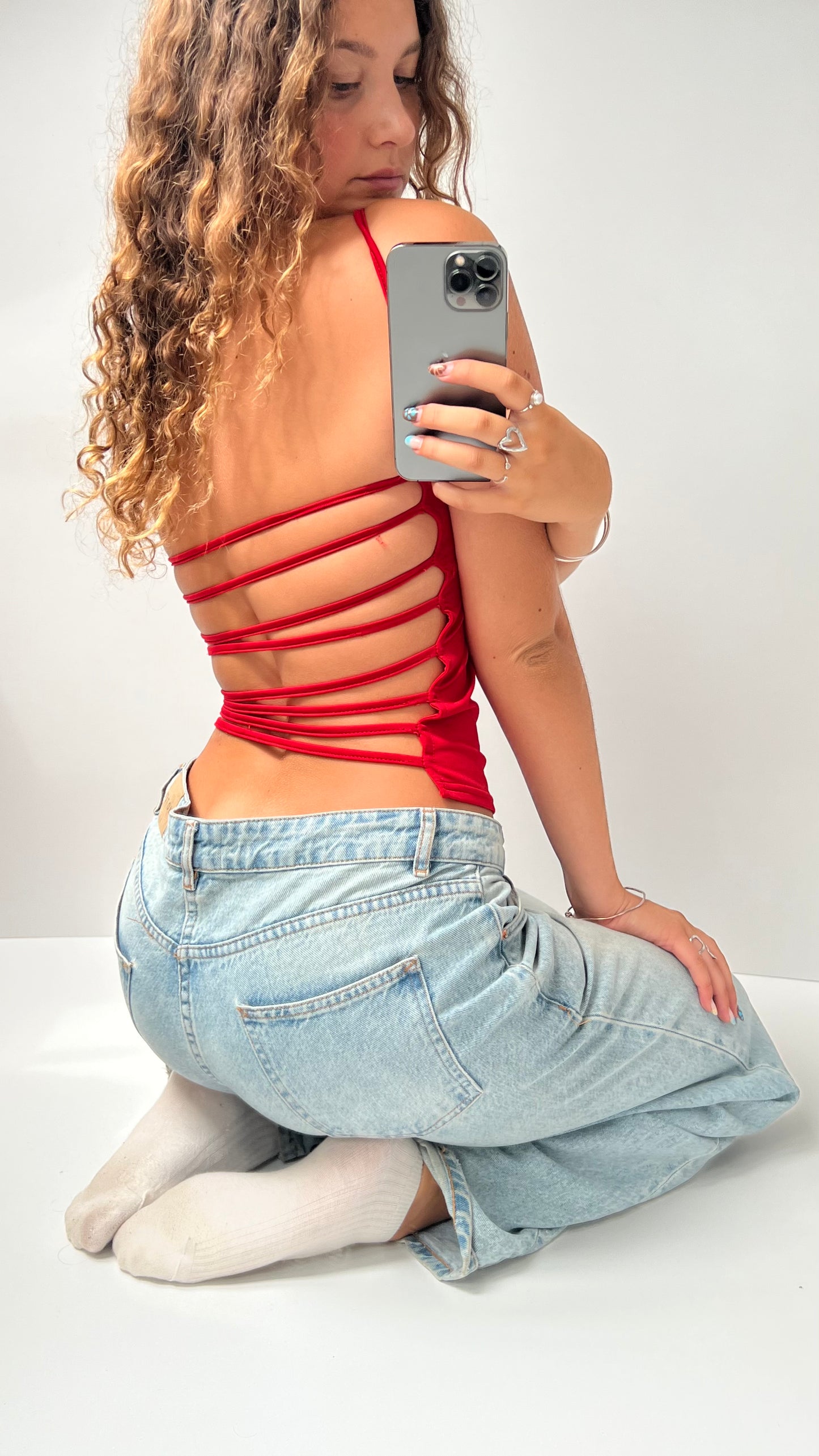 00s red backless cami- size S
