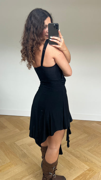 00s black asymmetric mini dress- size S