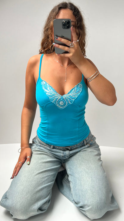 00s blue sequin cami- size S