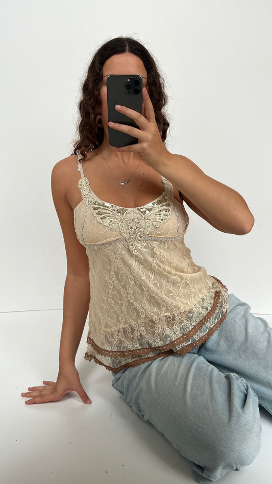 00s cream lace butterfly cami- size S/M