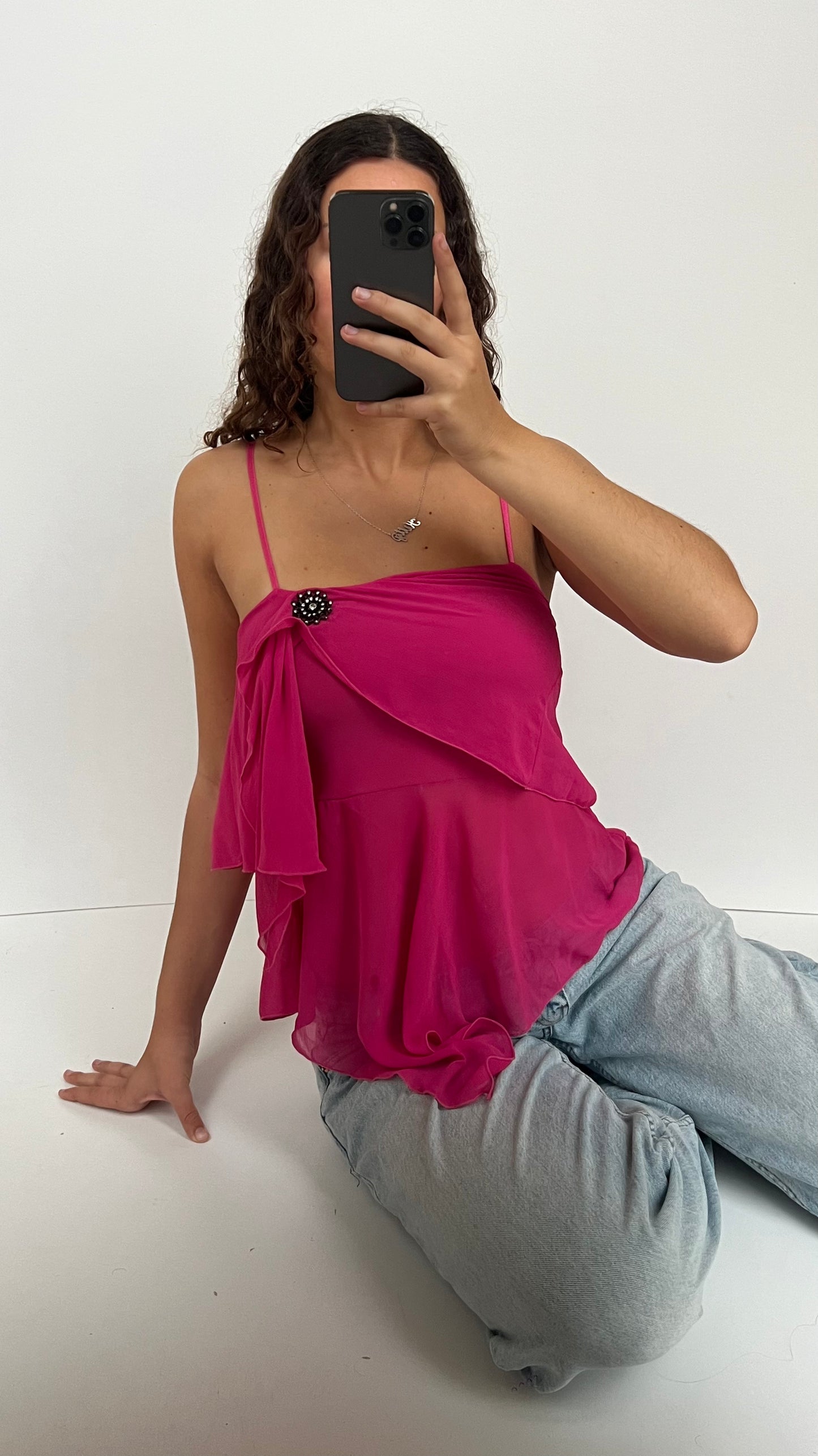 00s GUESS pink mesh babydoll cami- size S