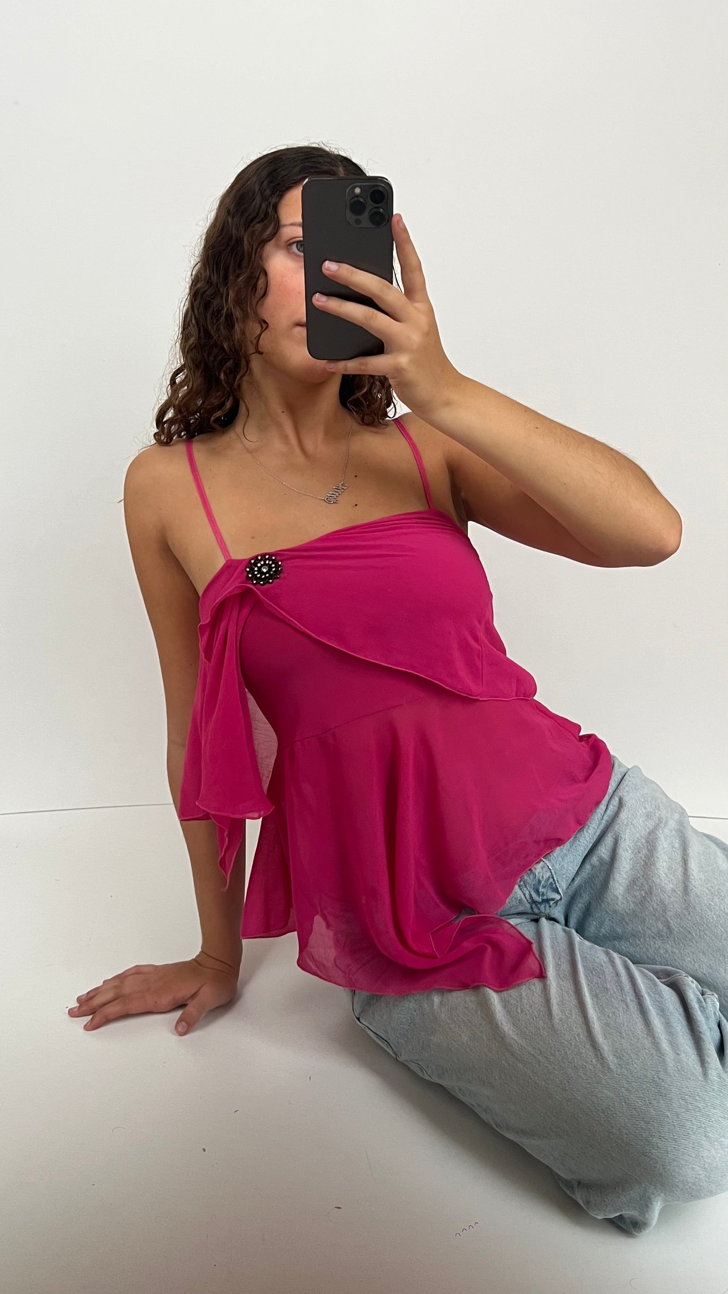 00s GUESS pink mesh babydoll cami- size S