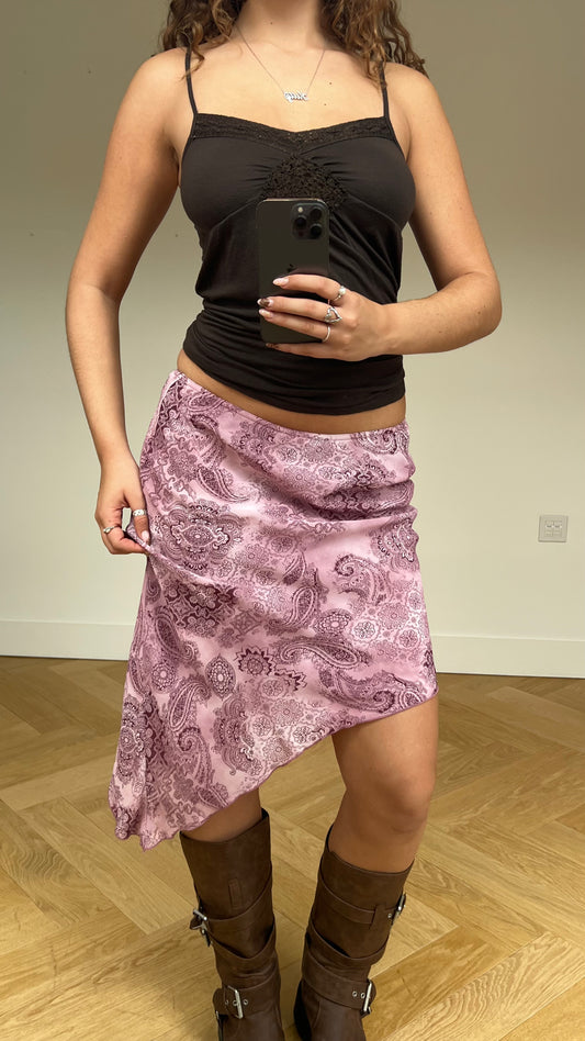 00s pink paisley midi skirt- size S