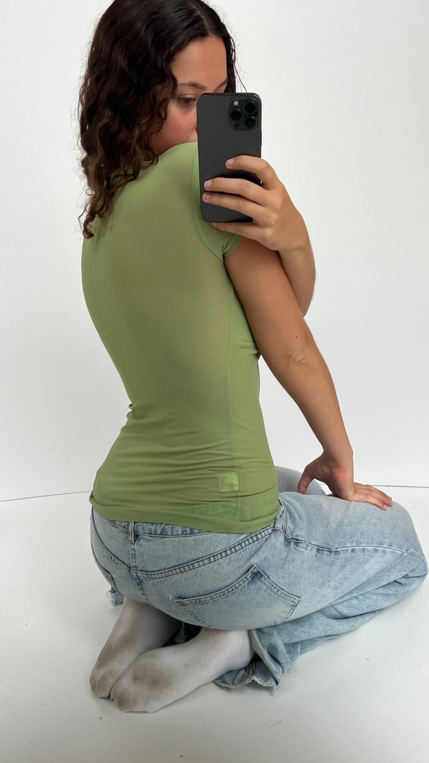 00s green mesh lace top- size M/L